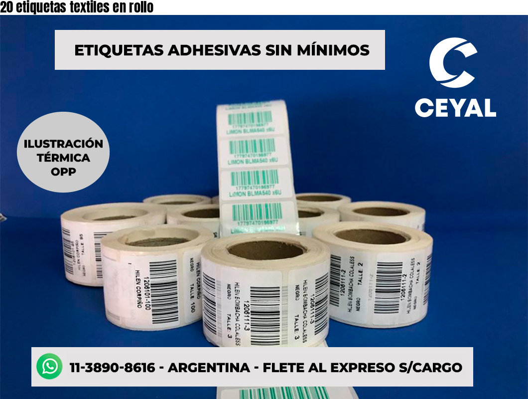 20 etiquetas textiles en rollo