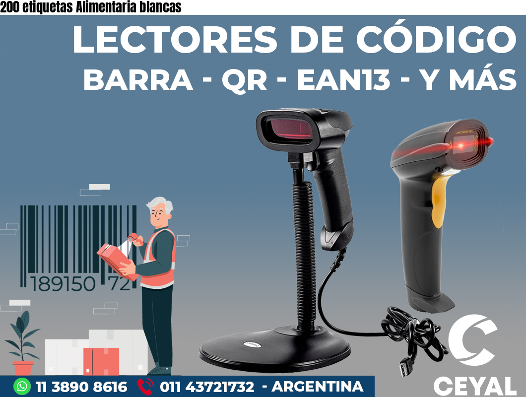 200 etiquetas Alimentaria blancas