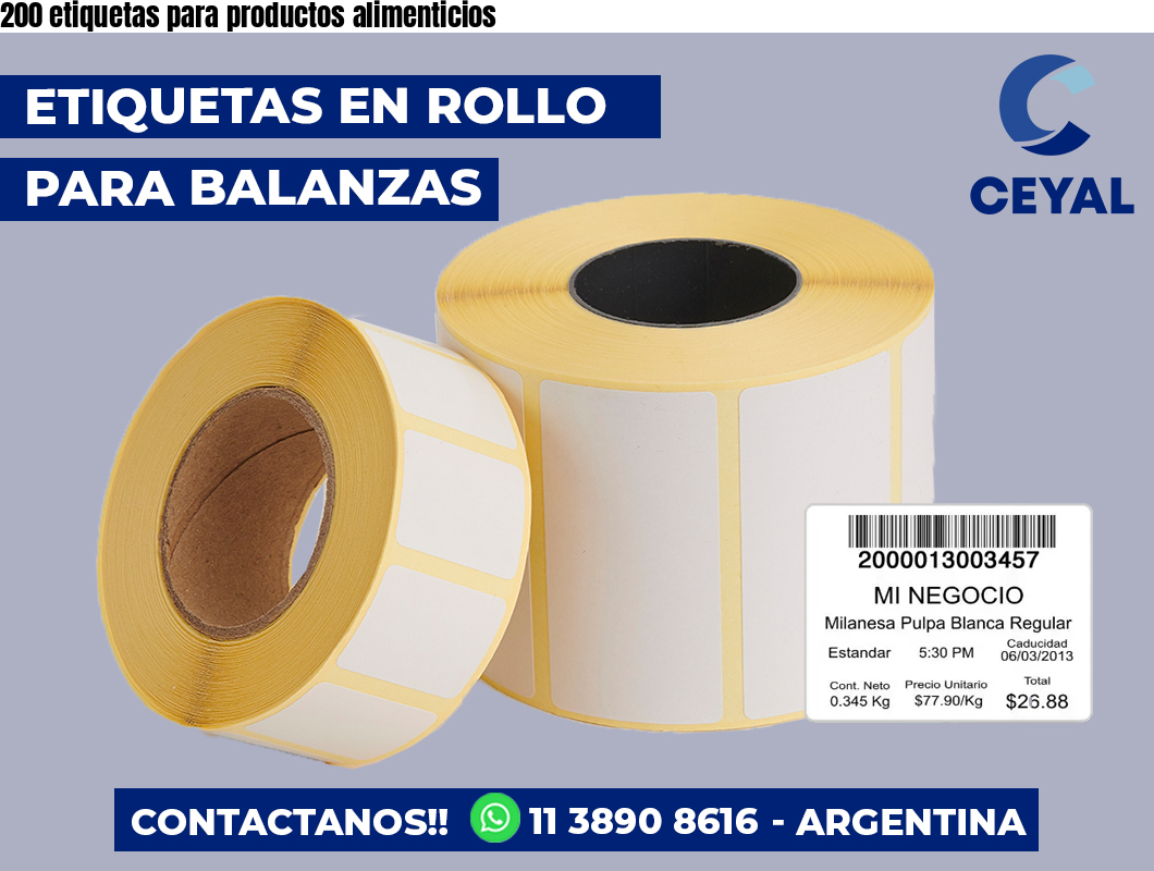 200 etiquetas para productos alimenticios