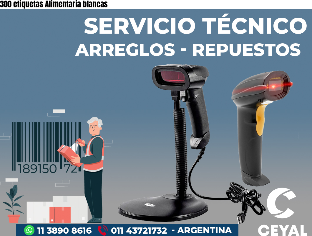 300 etiquetas Alimentaria blancas