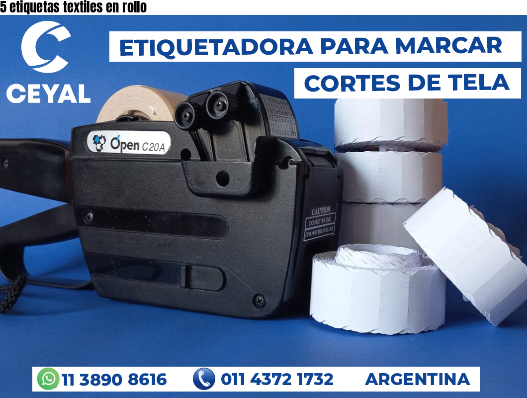 5 etiquetas textiles en rollo