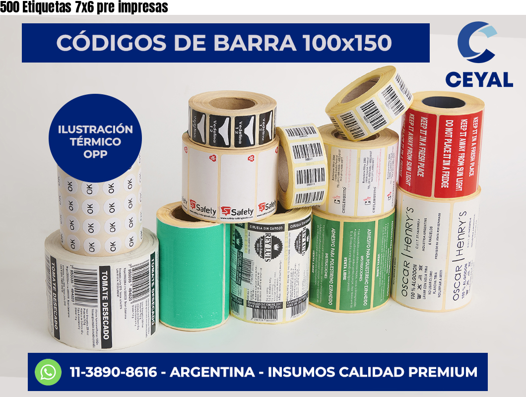 500 Etiquetas 7×6 pre impresas