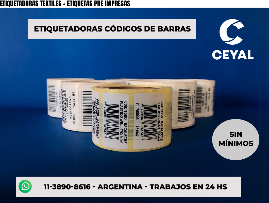 ETIQUETADORAS TEXTILES + ETIQUETAS PRE IMPRESAS