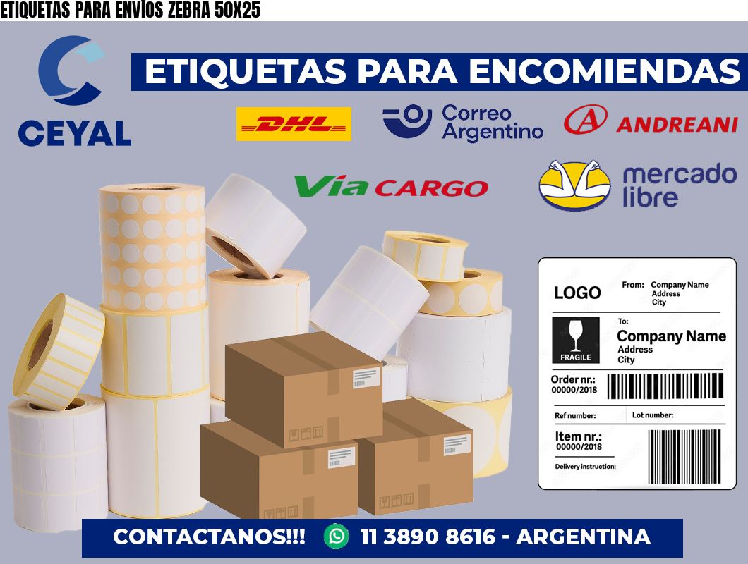 ETIQUETAS PARA ENVÍOS ZEBRA 50X25