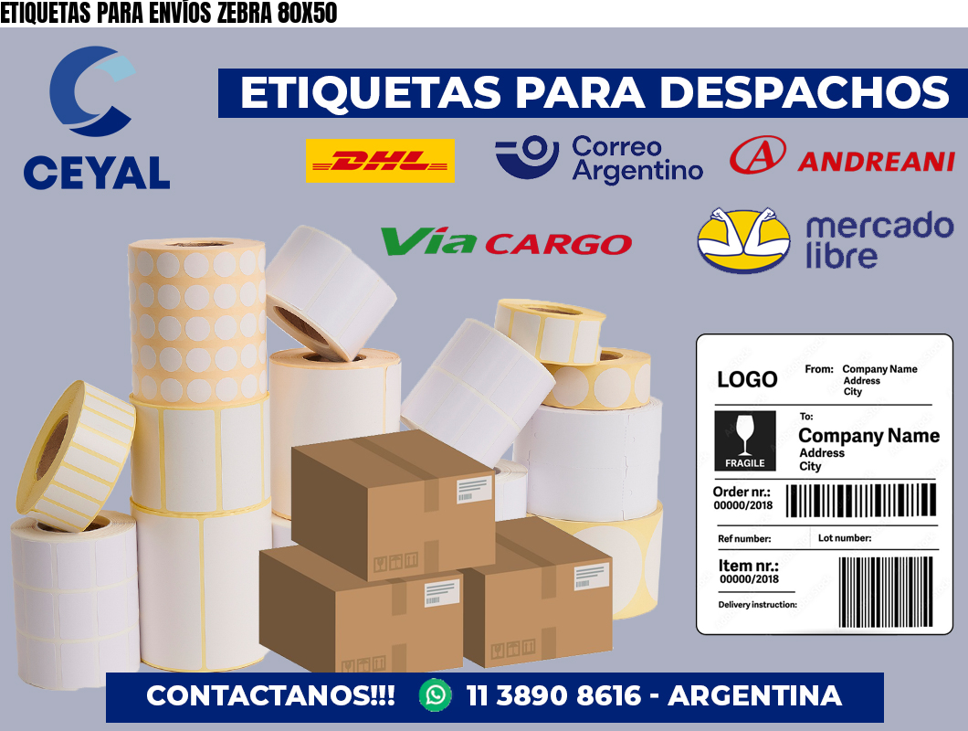 ETIQUETAS PARA ENVÍOS ZEBRA 80X50