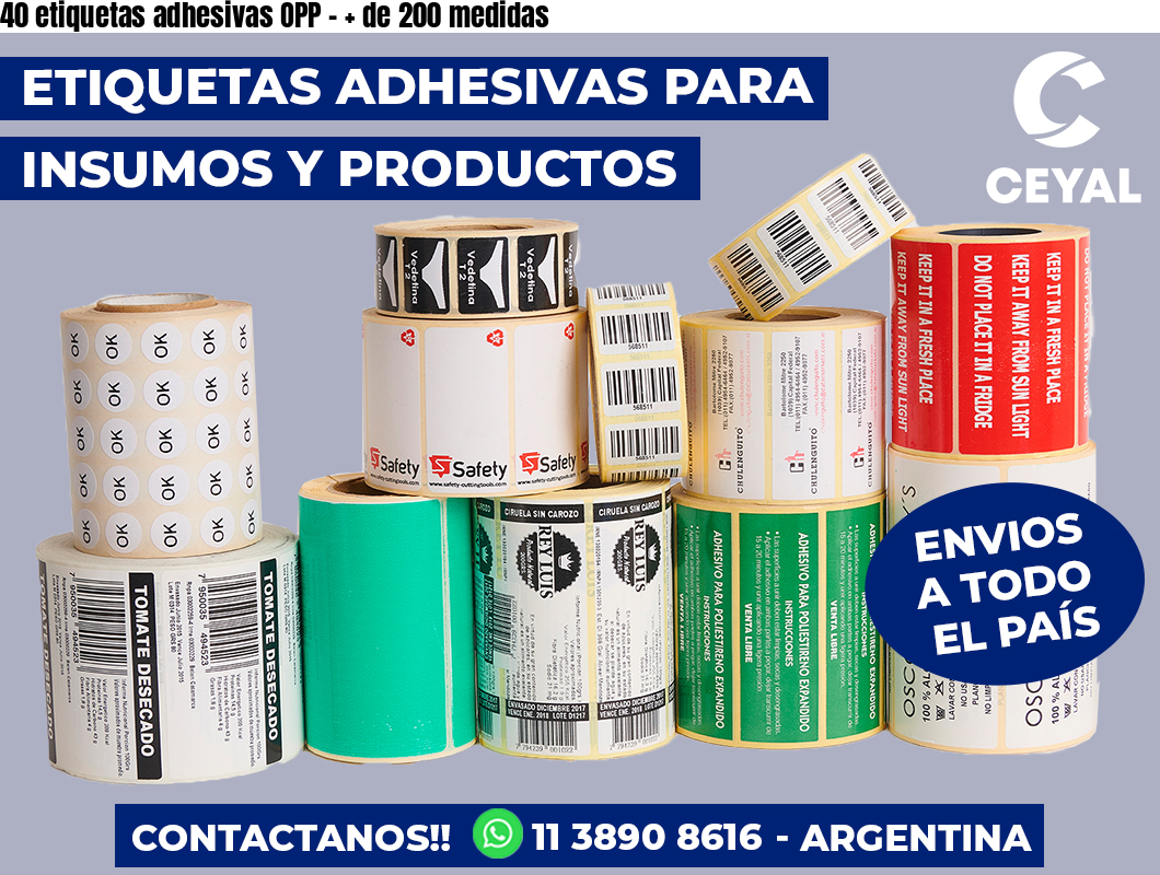 40 etiquetas adhesivas OPP - + de 200 medidas