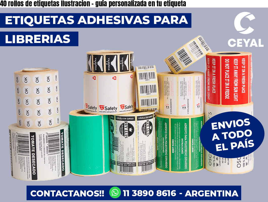 40 rollos de etiquetas Ilustracion - guía personalizada en tu etiqueta