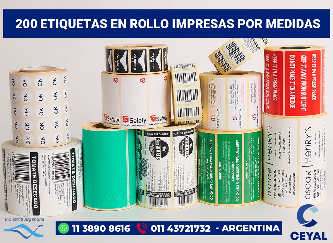 200 Etiquetas en rollo impresas por medidas