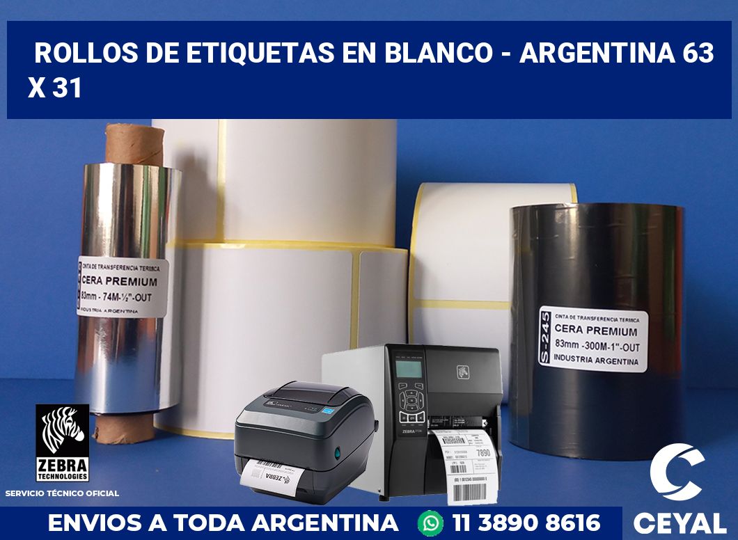 Rollos de etiquetas en blanco - Argentina 63 x 31