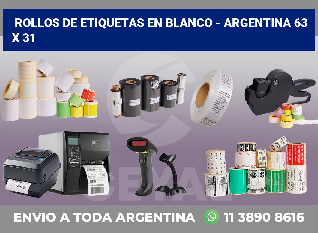 Rollos de etiquetas en blanco - Argentina 63 x 31