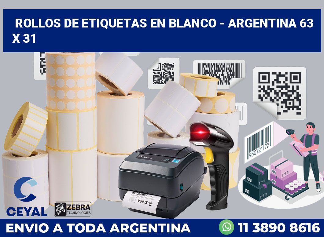 Rollos de etiquetas en blanco – Argentina 63 x 31
