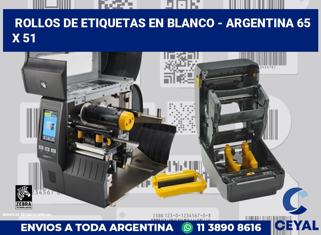 Rollos de etiquetas en blanco - Argentina 65 x 51