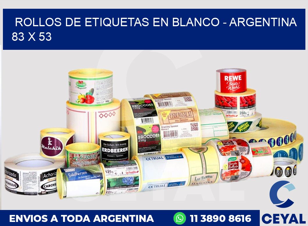 Rollos de etiquetas en blanco – Argentina 83 x 53