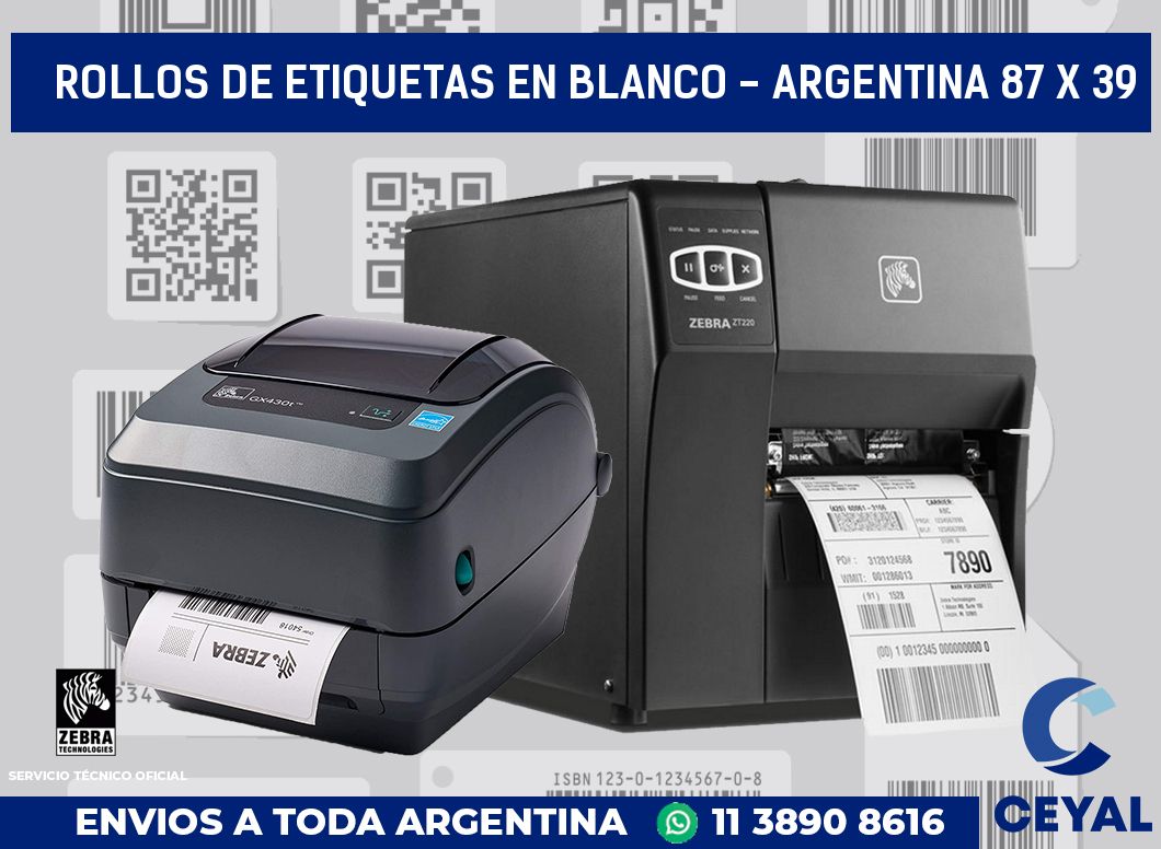Rollos de etiquetas en blanco - Argentina 87 x 39