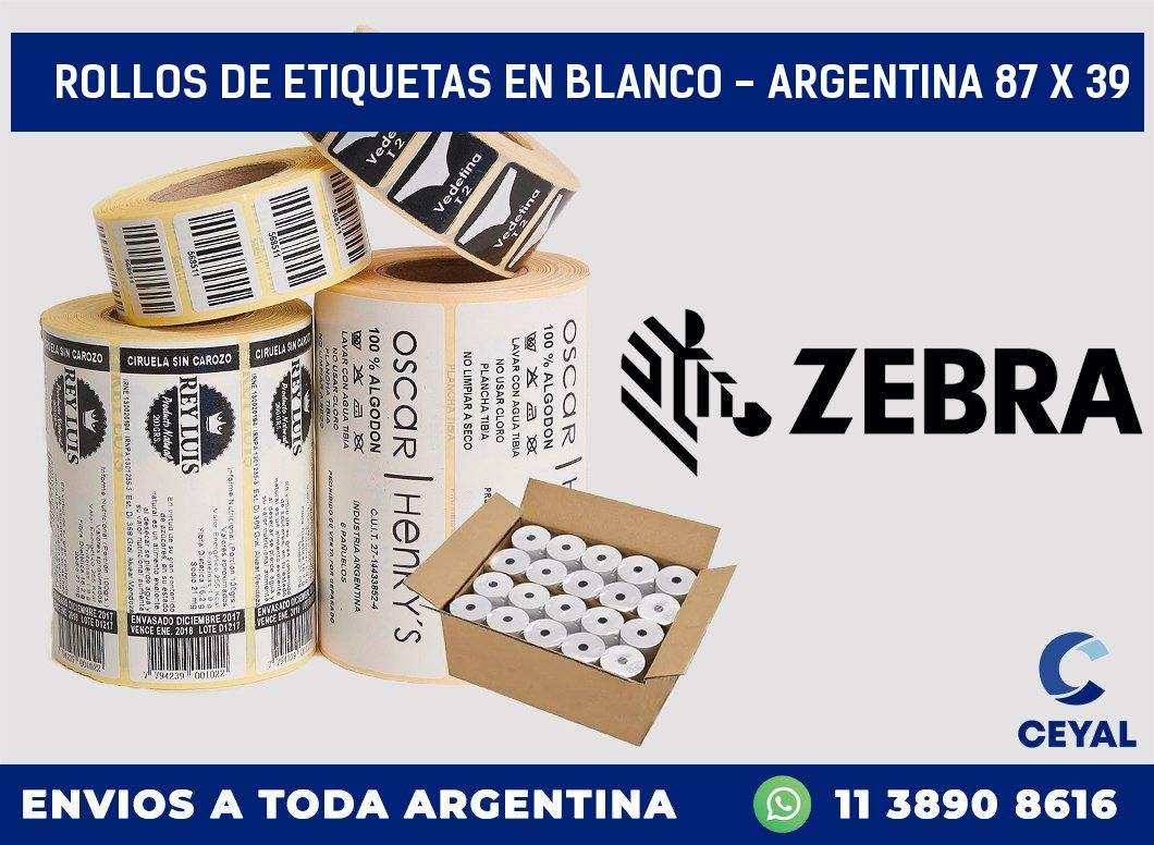 Rollos de etiquetas en blanco – Argentina 87 x 39