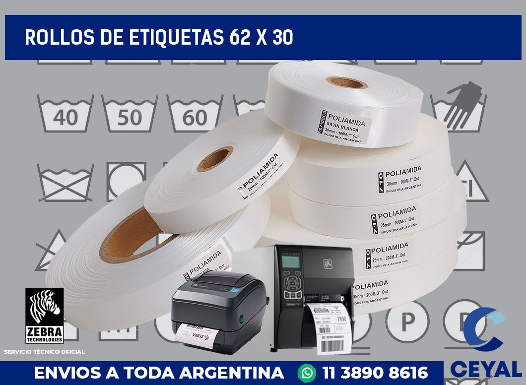 rollos de etiquetas 62 x 30