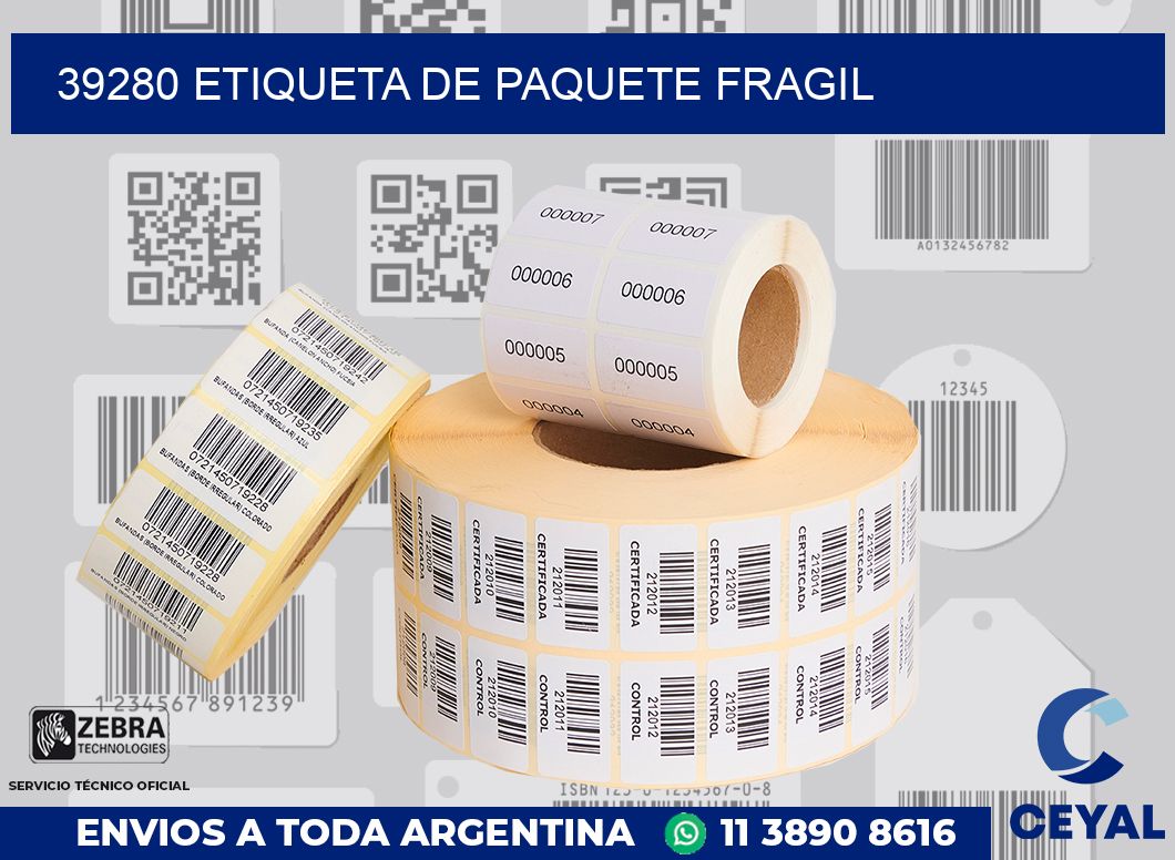 39280 Etiqueta de paquete fragil