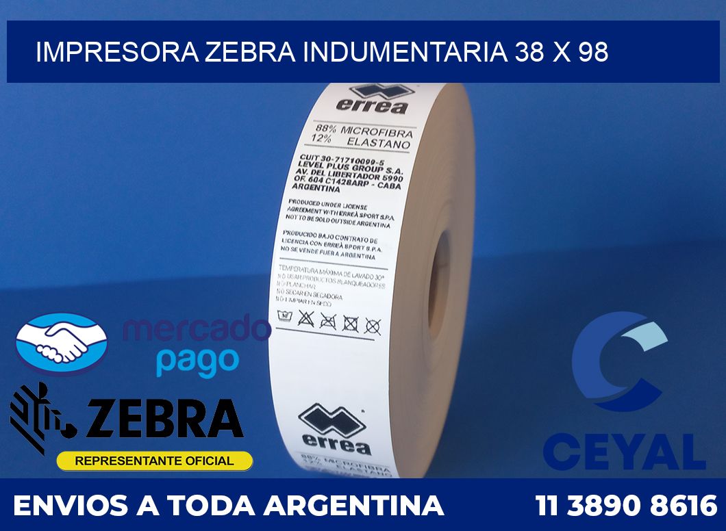 Impresora Zebra indumentaria 38 x 98