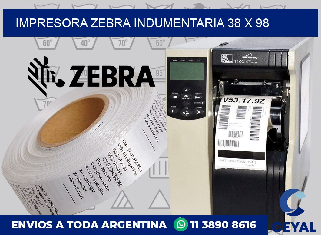 Impresora Zebra indumentaria 38 x 98