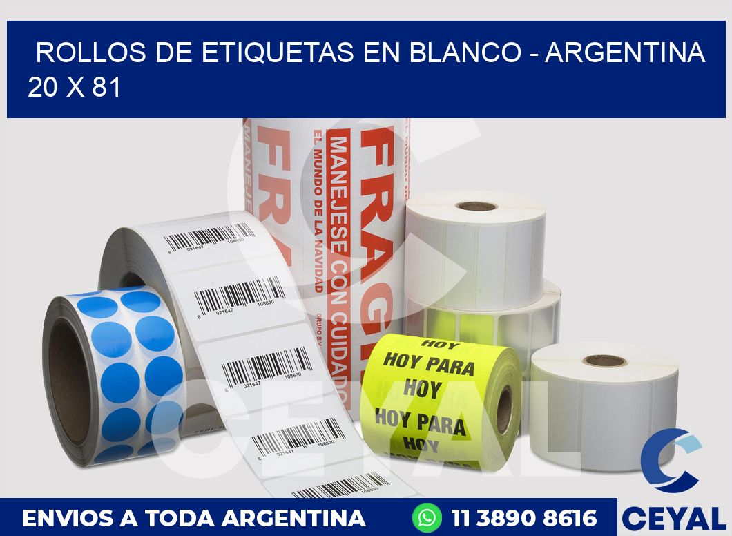 Rollos de etiquetas en blanco - Argentina 20 x 81