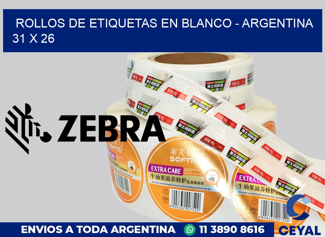 Rollos de etiquetas en blanco - Argentina 31 x 26