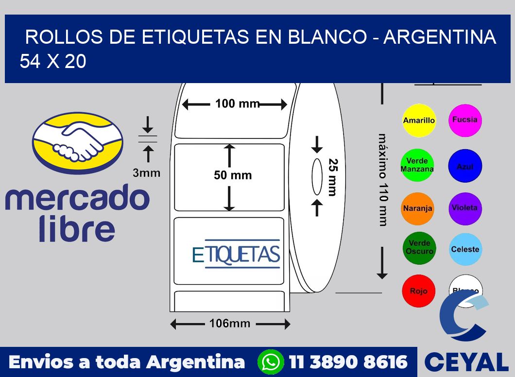 Rollos de etiquetas en blanco - Argentina 54 x 20