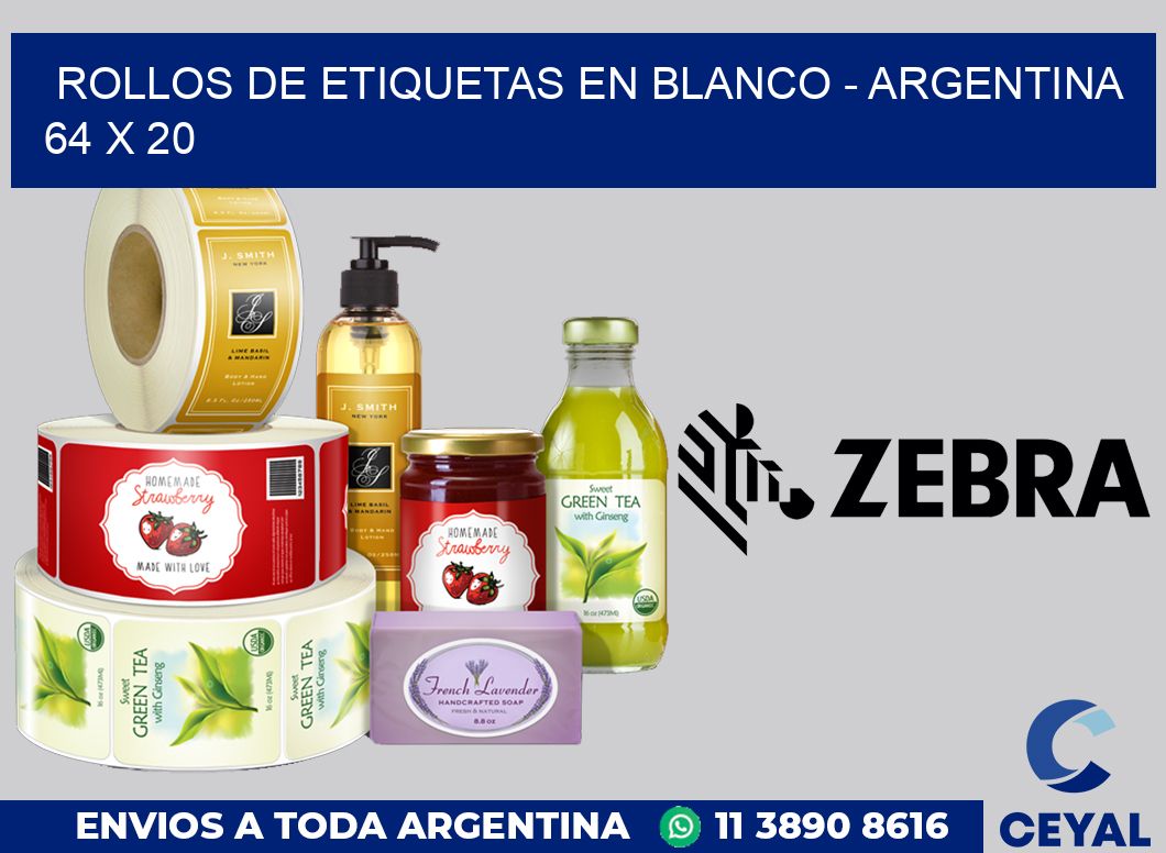 Rollos de etiquetas en blanco - Argentina 64 x 20
