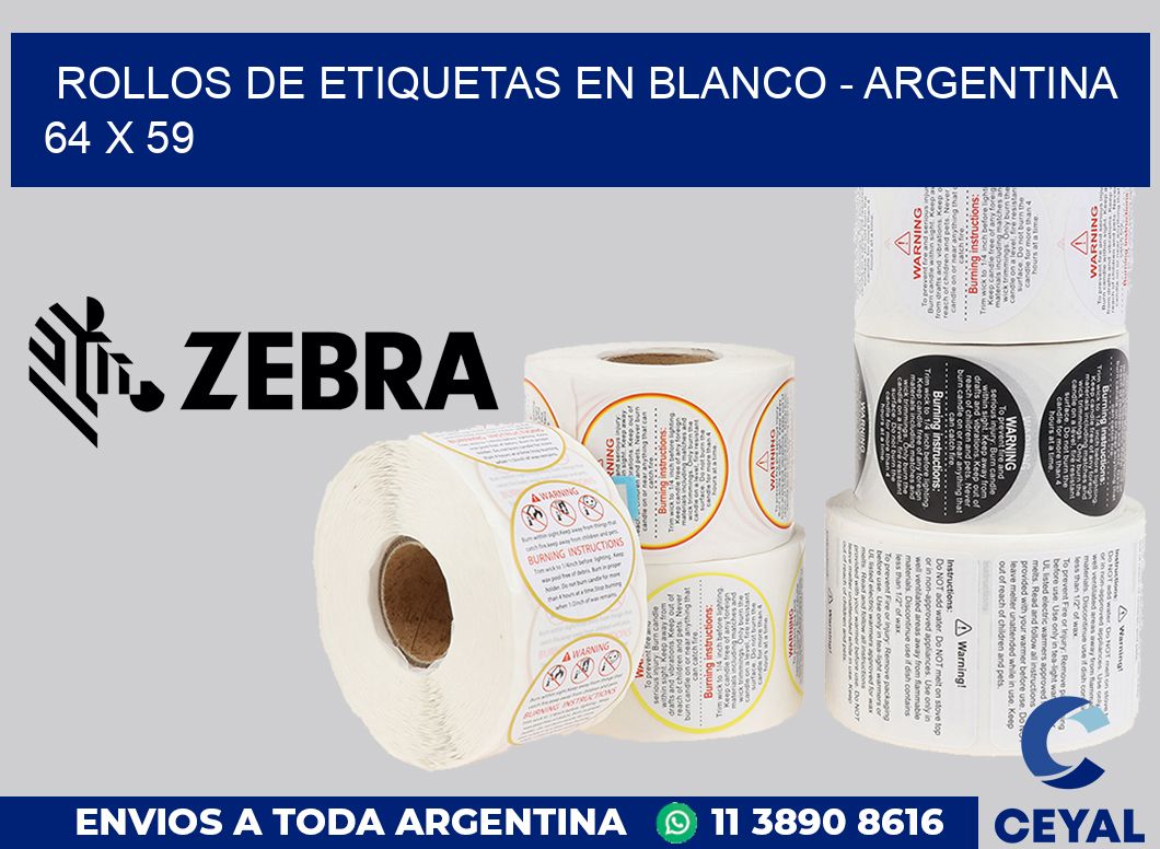 Rollos de etiquetas en blanco - Argentina 64 x 59