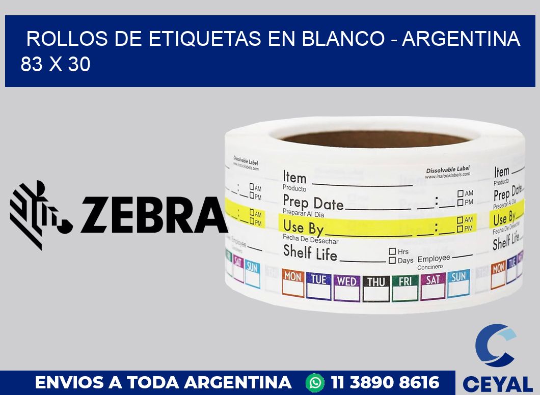 Rollos de etiquetas en blanco - Argentina 83 x 30