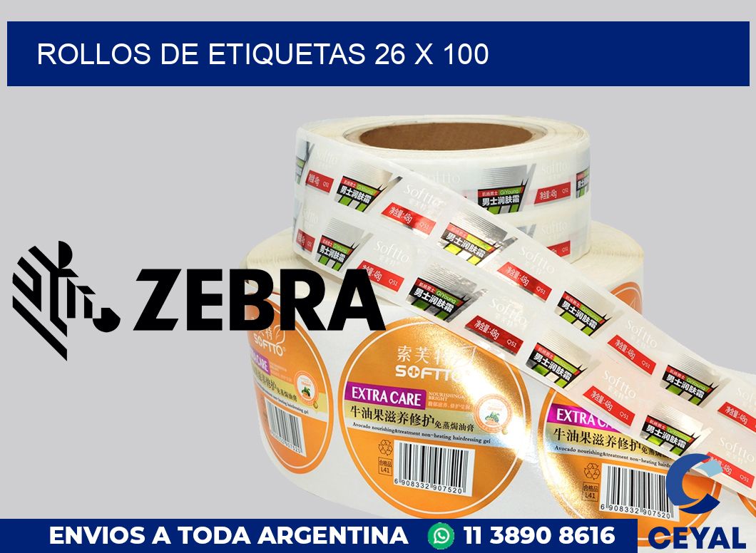 rollos de etiquetas 26 x 100