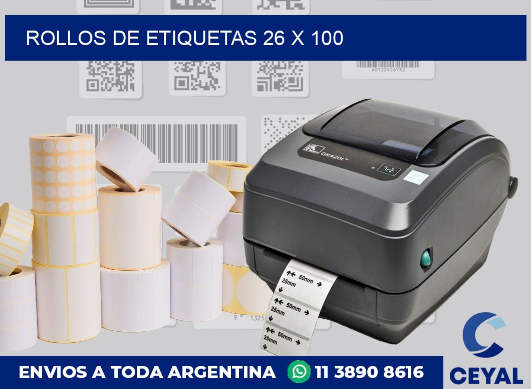 rollos de etiquetas 26 x 100