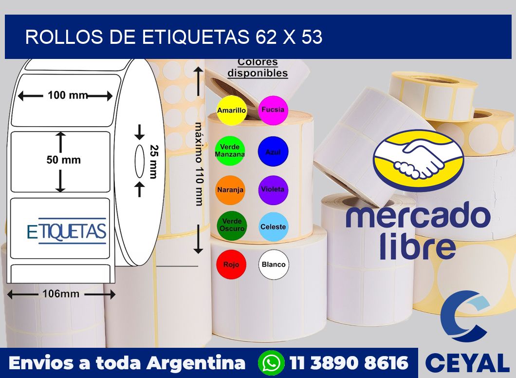rollos de etiquetas 62 x 53
