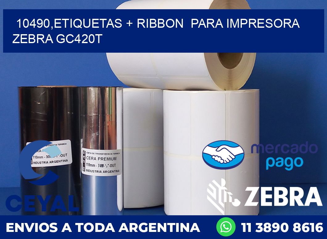 10490,etiquetas + ribbon  para impresora zebra GC420T