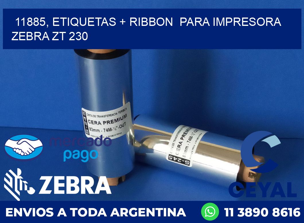 11885, etiquetas + ribbon  para impresora zebra ZT 230
