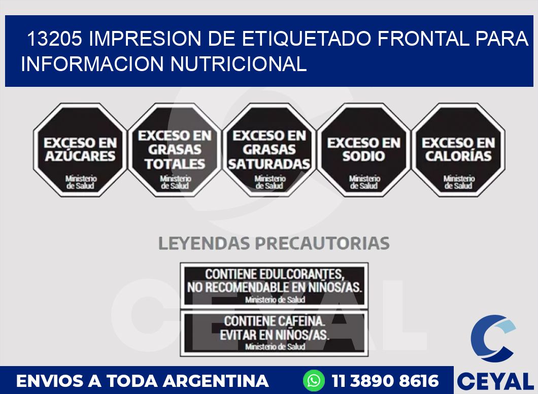 13205 IMPRESION DE ETIQUETADO FRONTAL PARA INFORMACION NUTRICIONAL