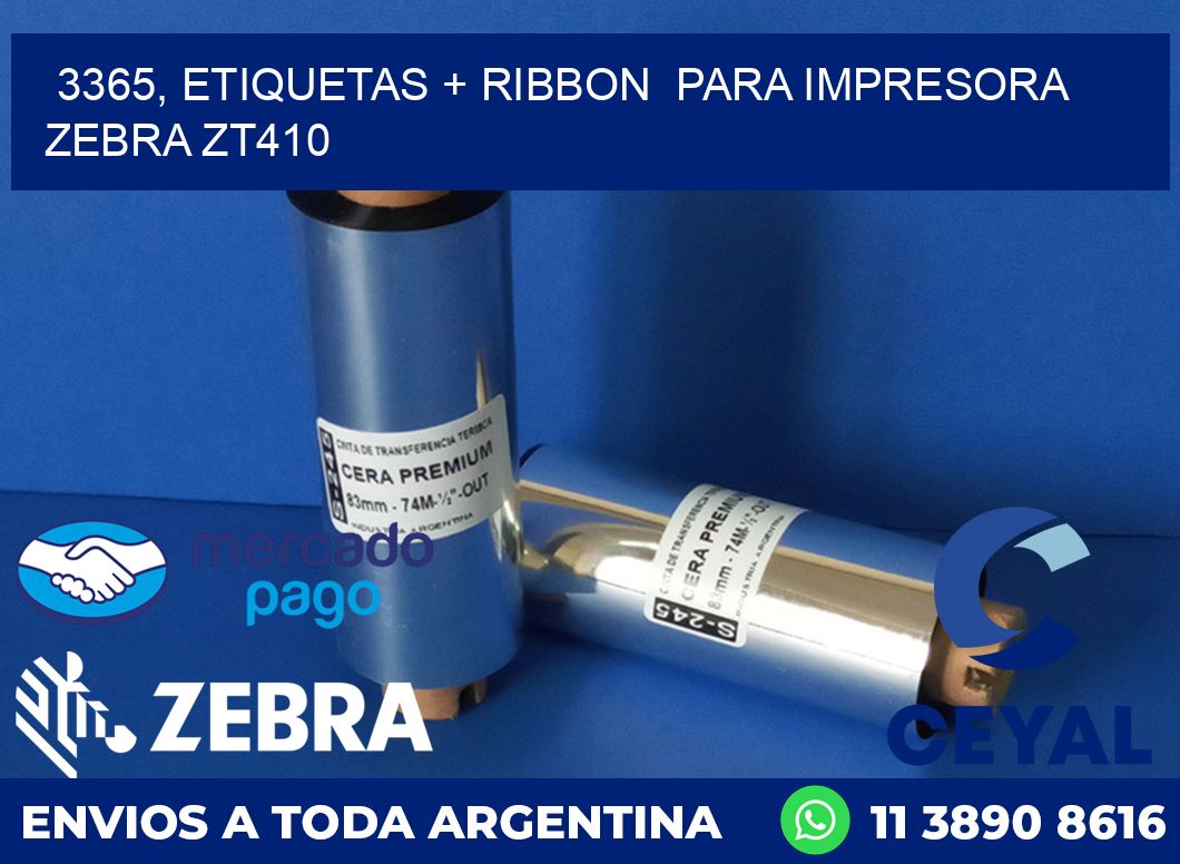 3365, etiquetas + ribbon  para impresora zebra ZT410
