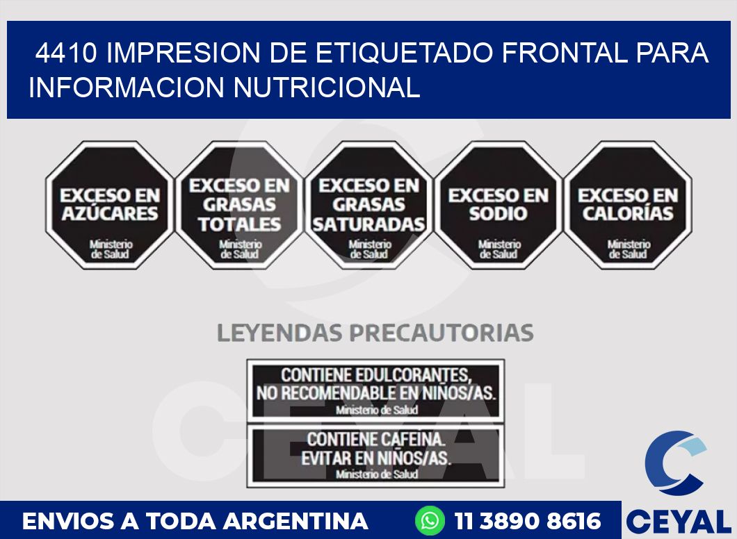 4410 IMPRESION DE ETIQUETADO FRONTAL PARA INFORMACION NUTRICIONAL