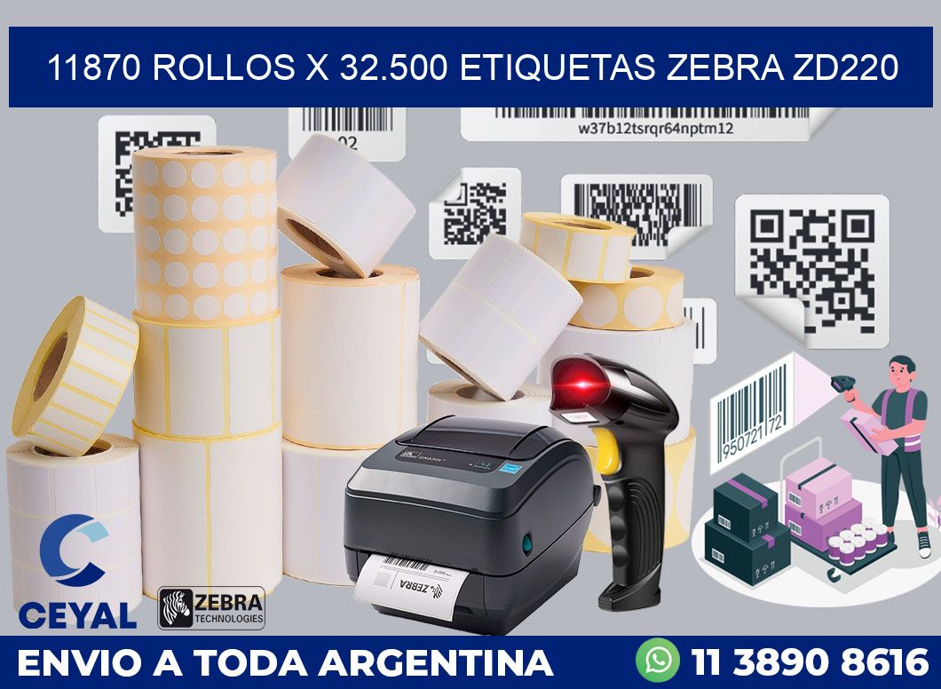 11870 Rollos x 32.500 etiquetas zebra zd220