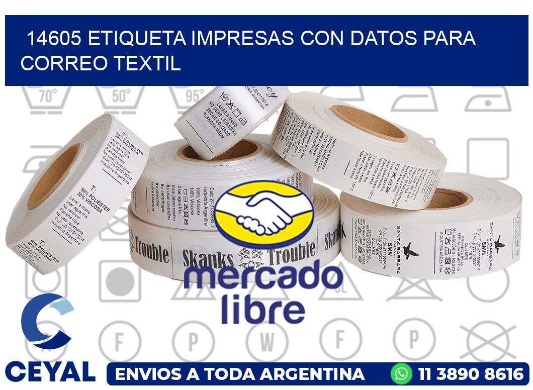 14605 ETIQUETA IMPRESAS CON DATOS PARA CORREO TEXTIL