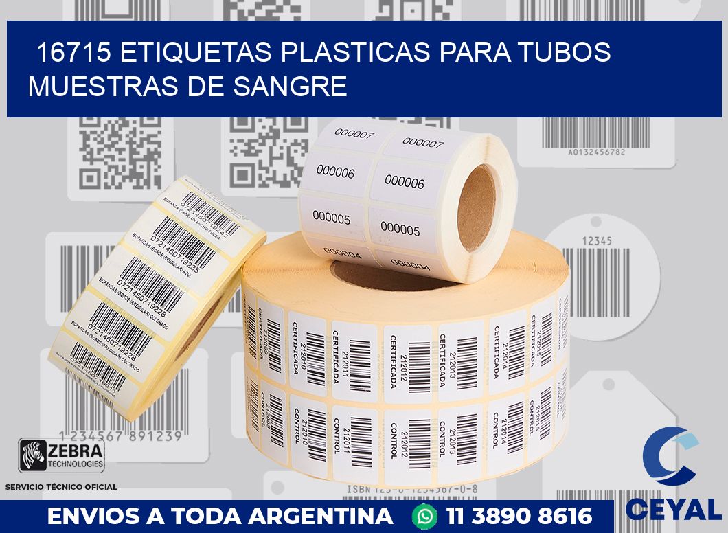 16715 ETIQUETAS PLASTICAS PARA TUBOS MUESTRAS DE SANGRE