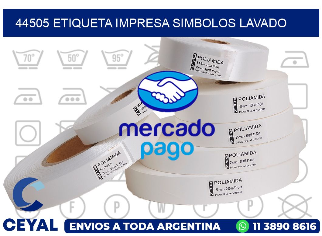 44505 ETIQUETA IMPRESA SIMBOLOS LAVADO