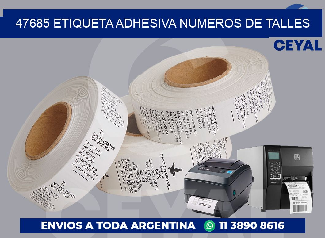 47685 ETIQUETA ADHESIVA NUMEROS DE TALLES