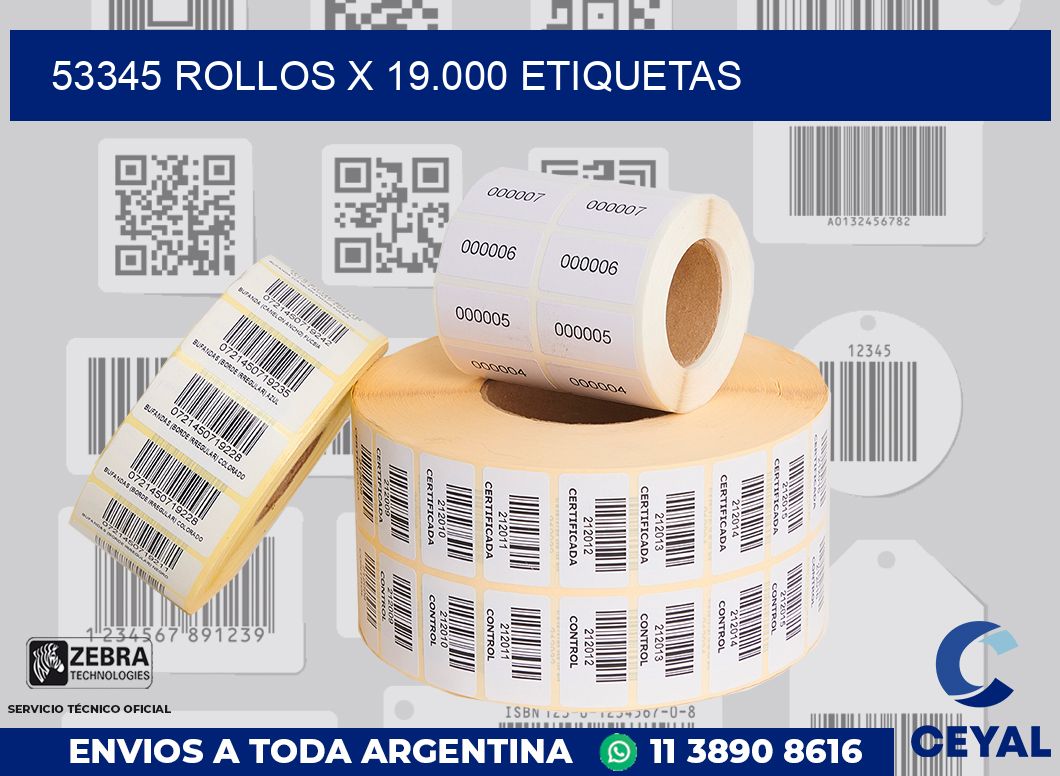 53345 Rollos x 19.000 etiquetas