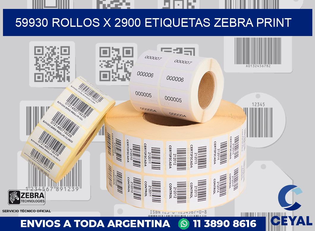 59930 Rollos x 2900 etiquetas zebra print