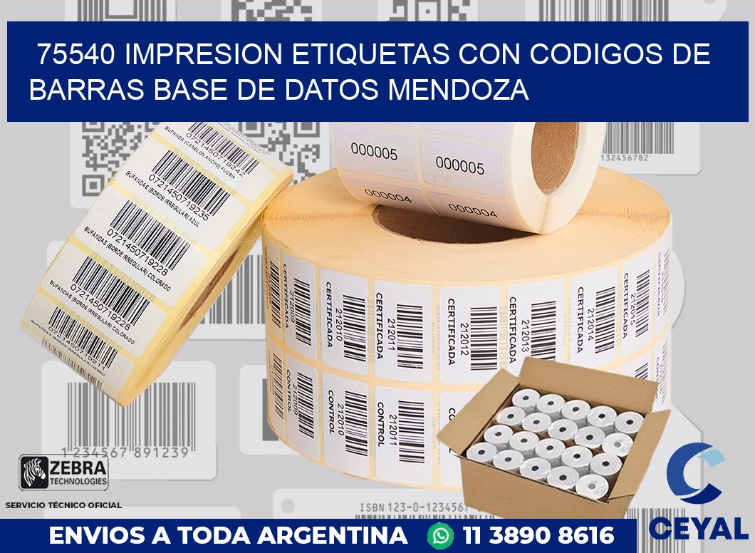75540 IMPRESION ETIQUETAS CON CODIGOS DE BARRAS BASE DE DATOS MENDOZA