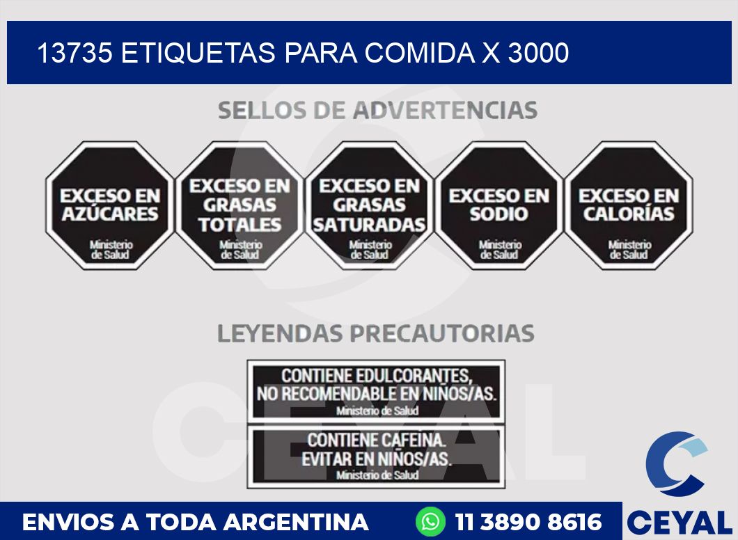 13735 ETIQUETAS PARA COMIDA x 3000