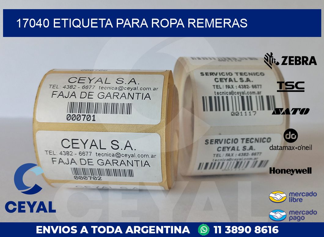 17040 ETIQUETA PARA ROPA REMERAS