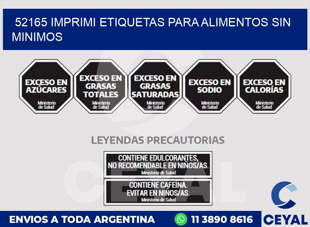 52165 IMPRIMI ETIQUETAS PARA ALIMENTOS SIN MINIMOS