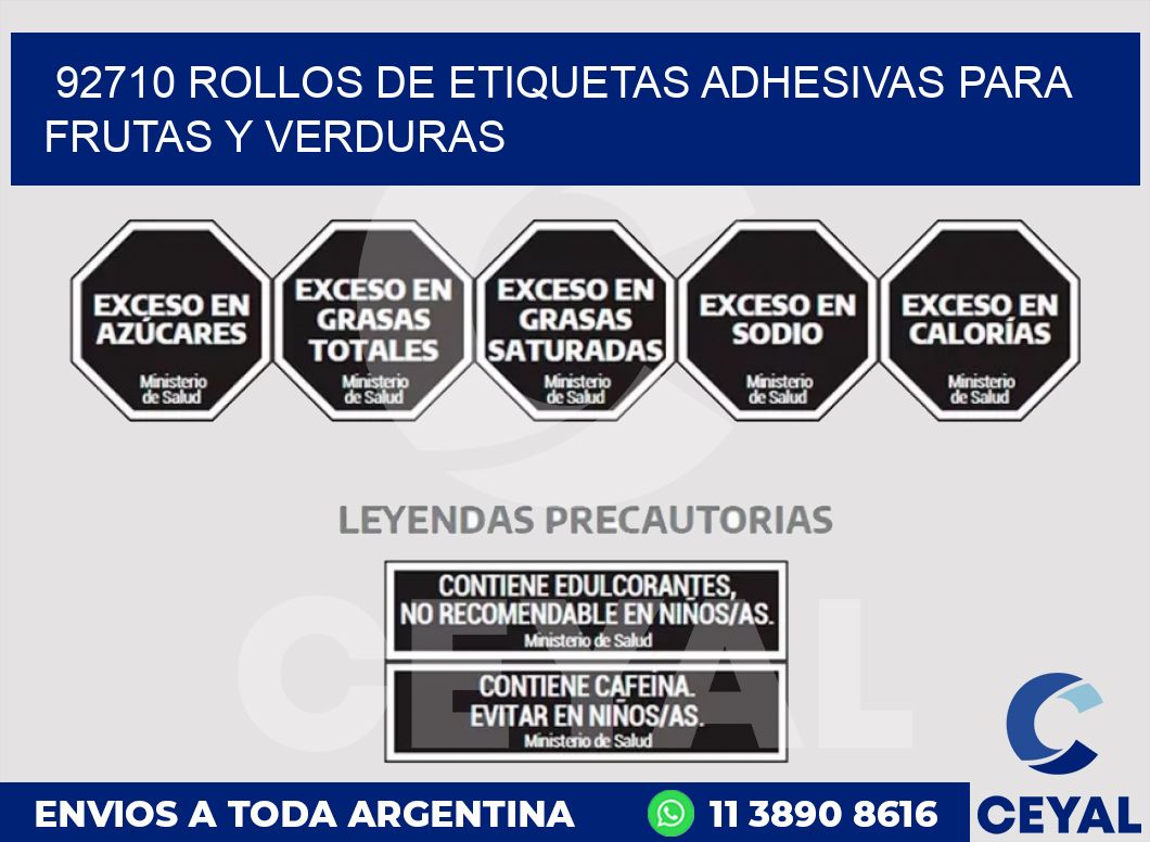 92710 ROLLOS DE ETIQUETAS ADHESIVAS PARA FRUTAS Y VERDURAS