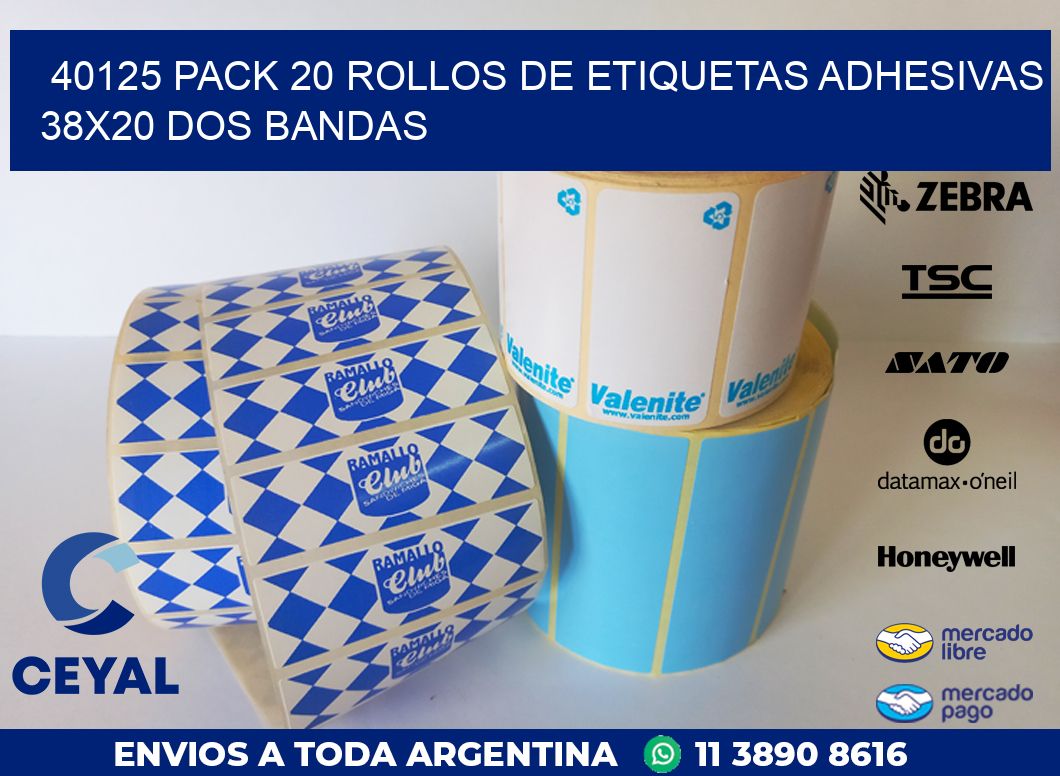 40125 PACK 20 ROLLOS DE ETIQUETAS ADHESIVAS 38X20 DOS BANDAS